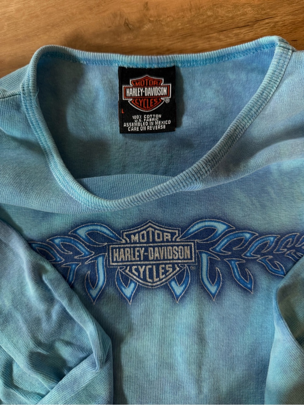 Harley-Davidson Turquoise Tie-Dye Long Sleeve Tee with Wing Patch - Picture 3 of 3